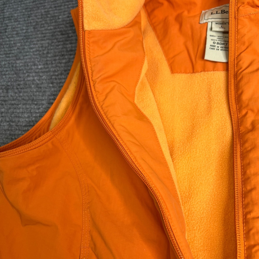 LL Bean Womens Large Orange Fleece Lined Nylon Full Zip Vest O BDR7 Mock Neck - Picture 4 of 6